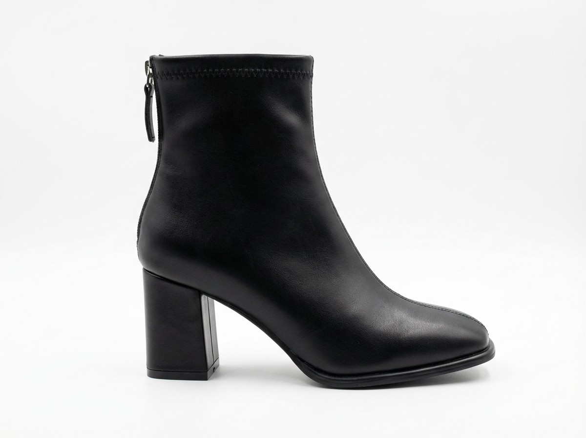 Bottine chelsea noir Simili Cuir Femme - Bout carré moderne et élégant