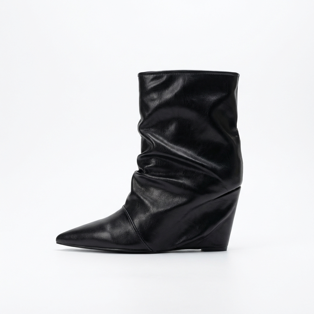 Bottine haute noir Simili Cuir Femme - Bottes noires à bout pointu sophistiqué 2