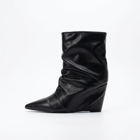 Bottine haute noir Simili Cuir Femme - Bottes noires à bout pointu sophistiqué 2