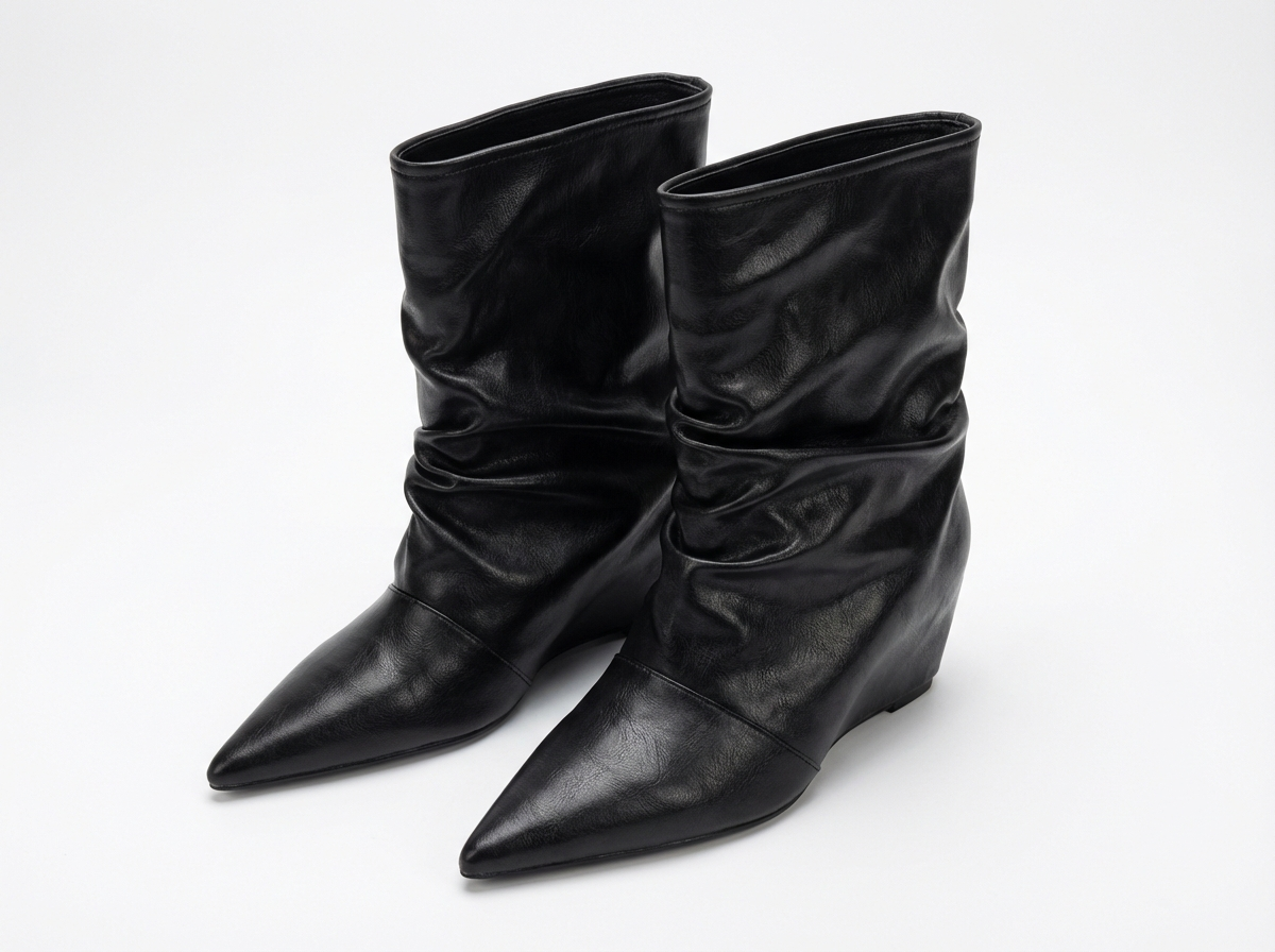 Bottine haute noir Simili Cuir Femme - Bottes noires à bout pointu sophistiqué