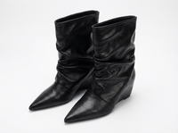 Bottine haute noir Simili Cuir Femme - Bottes noires à bout pointu sophistiqué 1