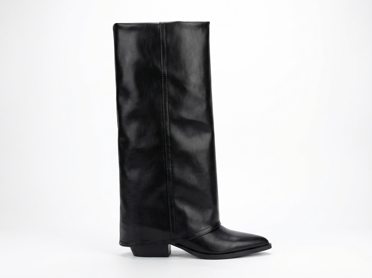 Santiag haute noir Simili Cuir Femme - Design épuré avec bout pointu 2