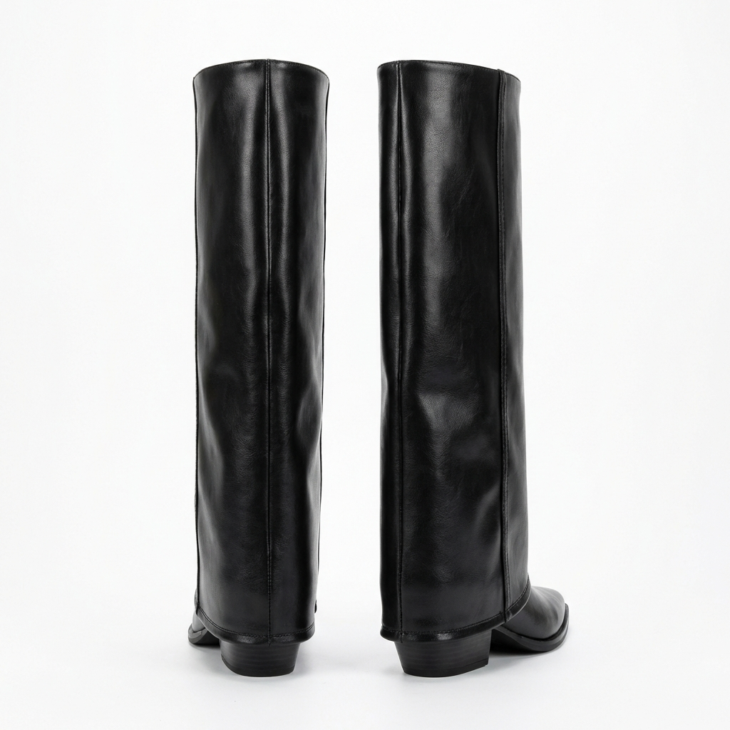 Santiag haute noir Simili Cuir Femme - Design épuré avec bout pointu 3