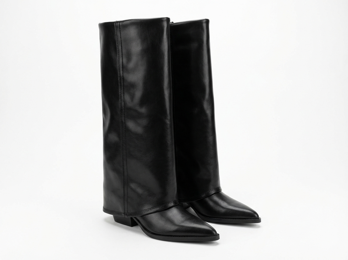 Santiag haute noir Simili Cuir Femme - Design épuré avec bout pointu