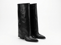 Santiag haute noir Simili Cuir Femme - Design épuré avec bout pointu 1