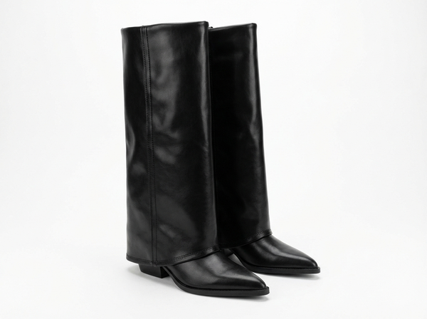 Santiag haute noir Simili Cuir Femme - Design épuré avec bout pointu - three_quarter_view