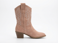 Santiag mi-haute beige Simili Cuir Femme - Broderies florales et talon élégant 4