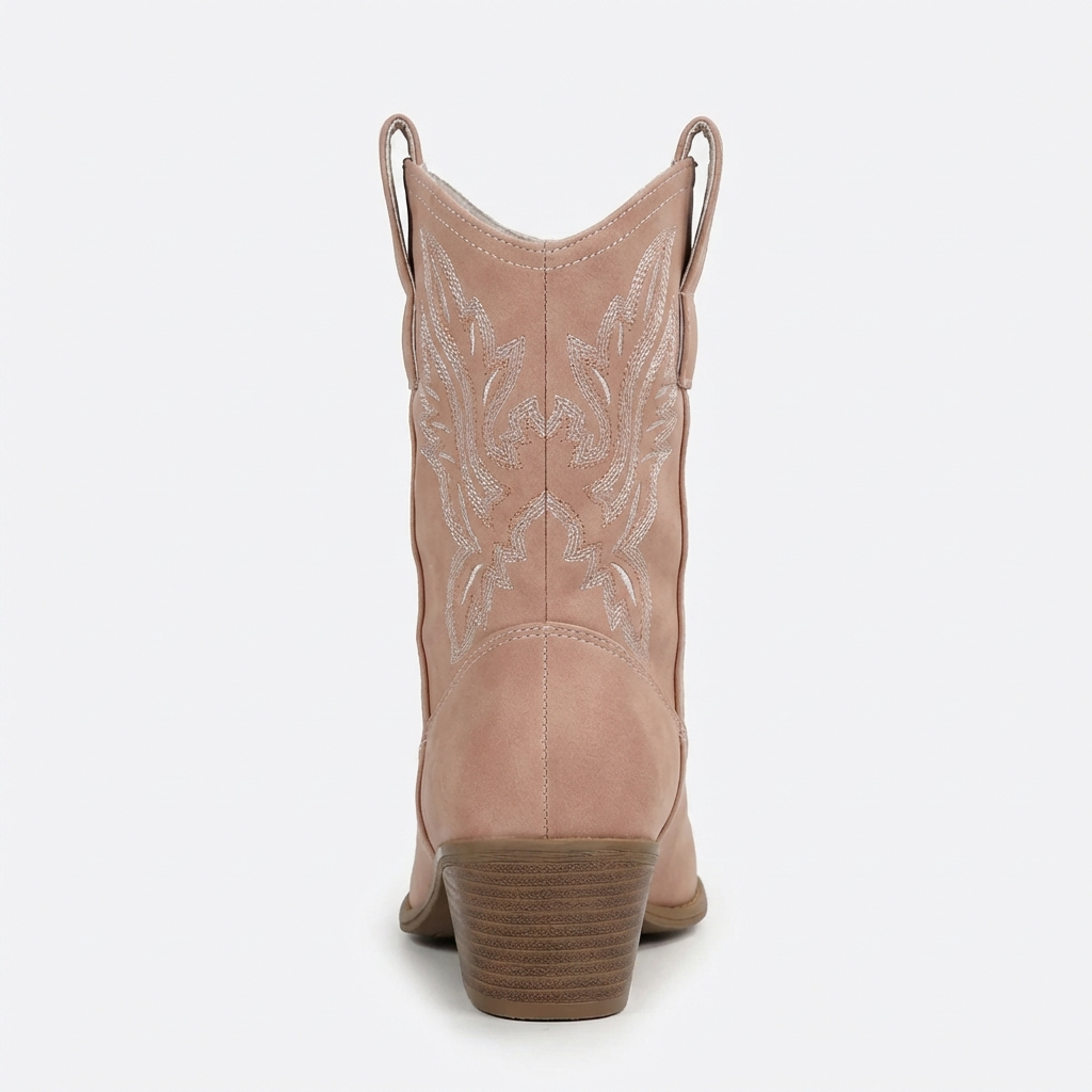 Santiag mi-haute beige Simili Cuir Femme - Broderies florales et talon élégant 5