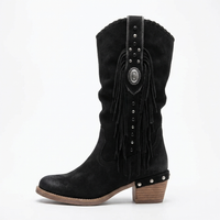 Santiag mi-haute noir Daim Synthétique Femme - Franges et clous pour un look western 2