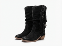 Santiag mi-haute noir Daim Synthétique Femme - Franges et clous pour un look western 4