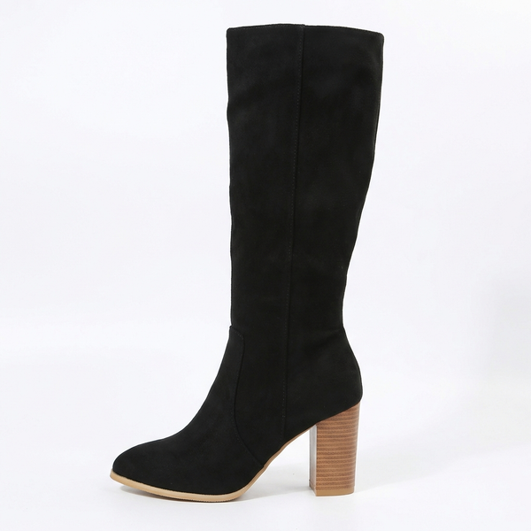 Santiag mi-haute noir Daim Synthétique Femme - Talons carrés et fourrure fausse élégante