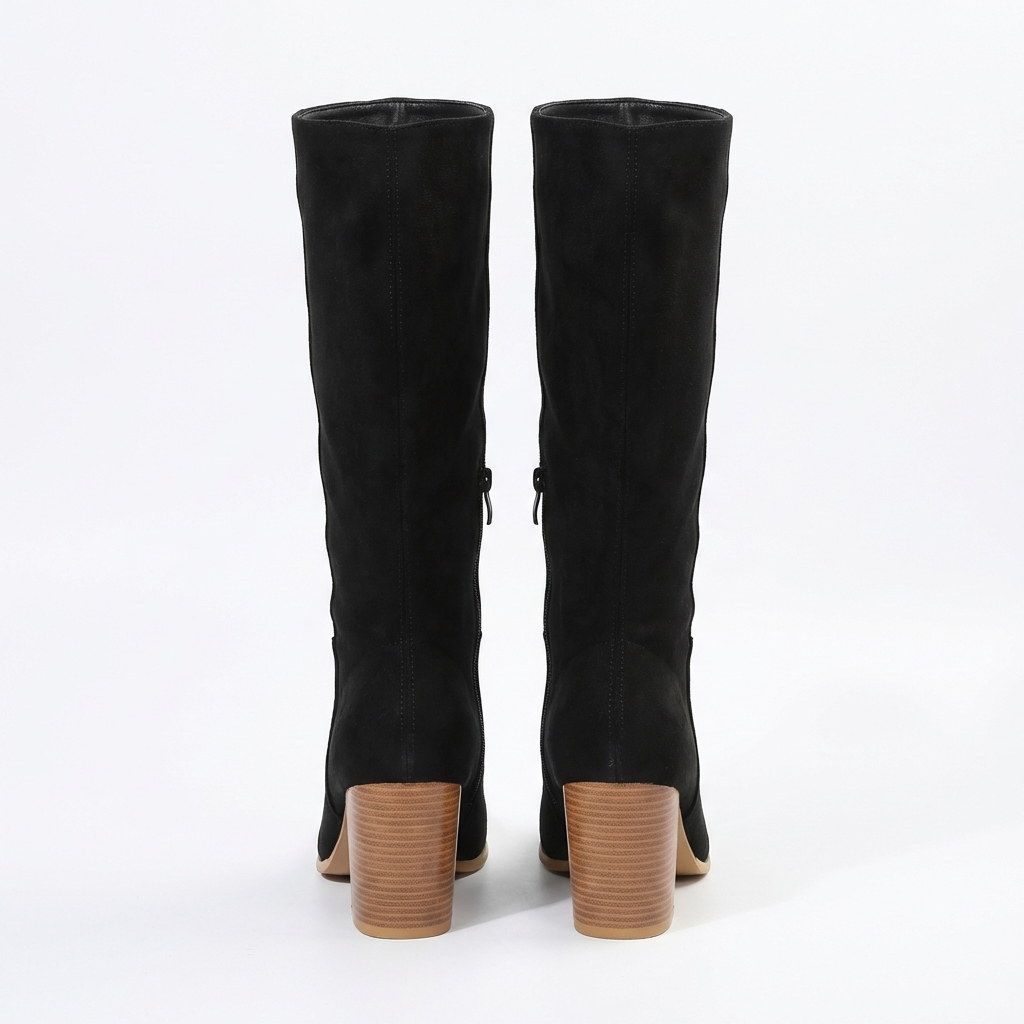 Santiag mi-haute noir Daim Synthétique Femme - Talons carrés et fourrure fausse élégante 5