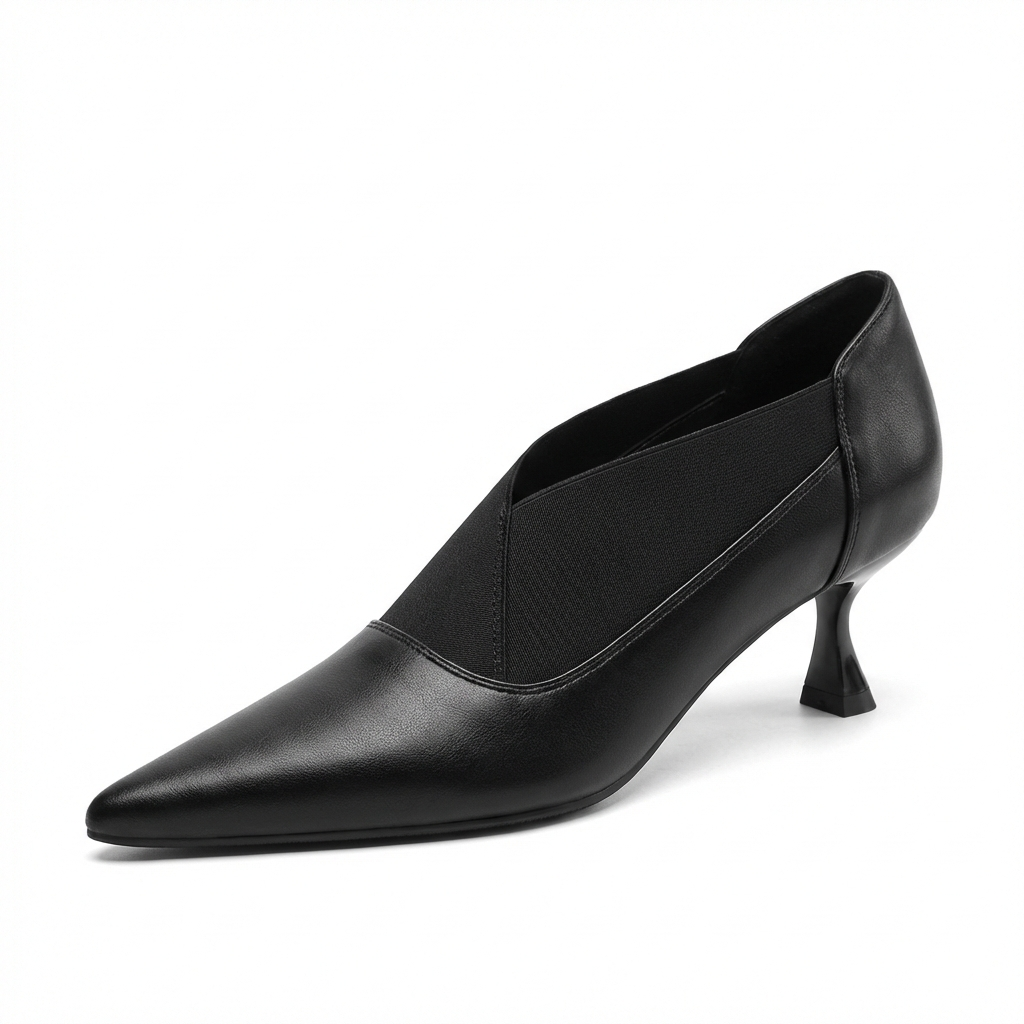 Bottine à talon noir Synthétique Femme - Élégance minimaliste avec courbure sophistiquée