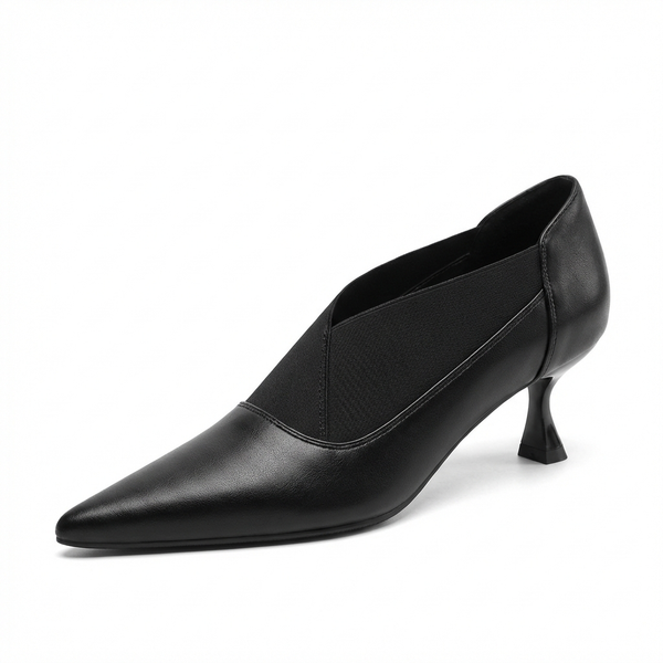 Bottine à talon noir Synthétique Femme - Élégance minimaliste avec courbure sophistiquée - three_quarter_view