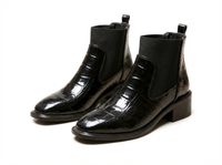 Bottine chelsea noir Synthétique Femme - Motif crocodile brillant bout carré chic 1