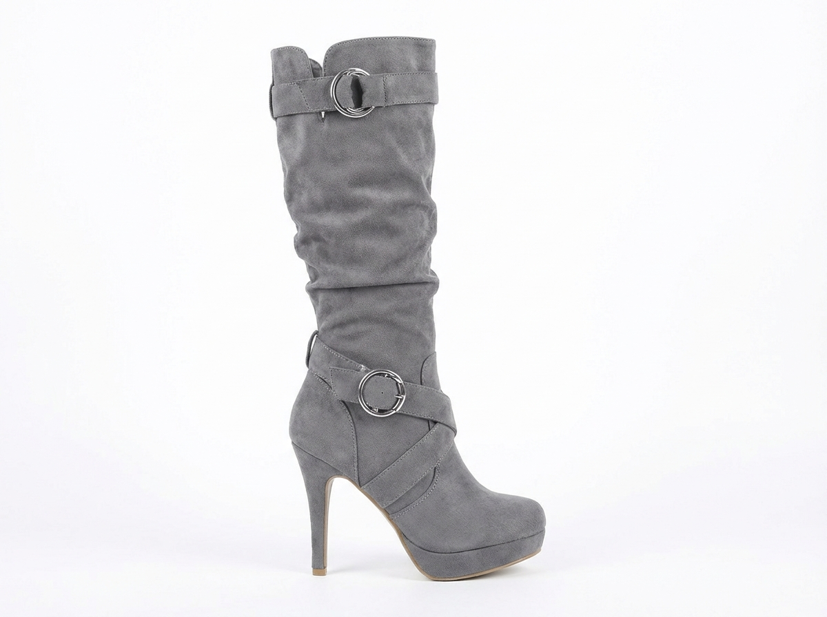 Botte haute gris Daim Femme - Santiags élégantes aux boucles modernes 2