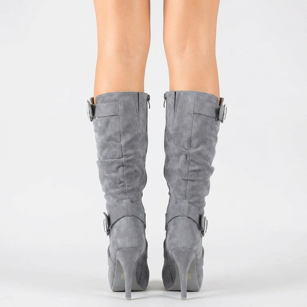 Botte haute gris Daim Femme - Santiags élégantes aux boucles modernes 3