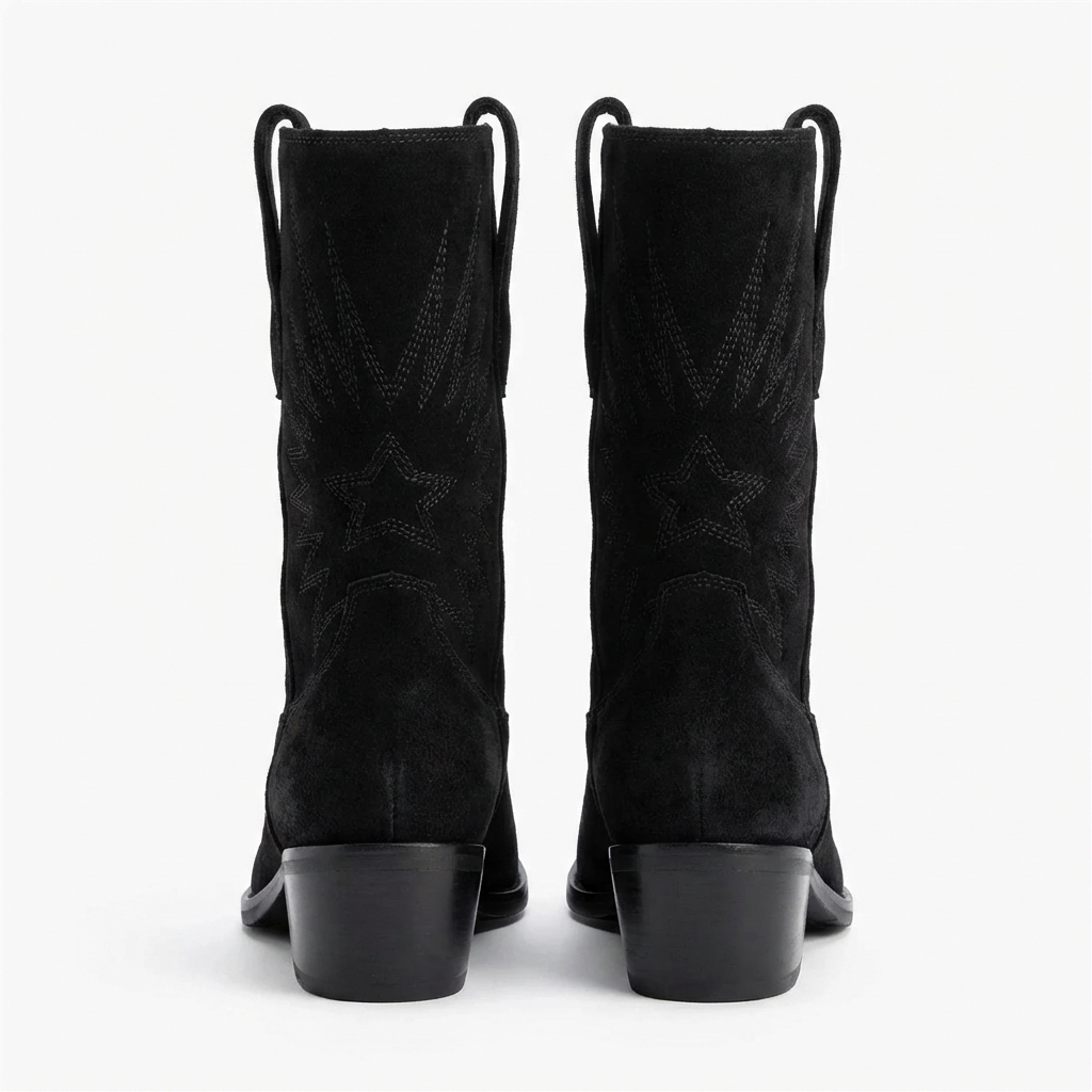 Santiag mi-haute noir Daim Synthétique Femme - Bling-bling avec broderies géométriques élégantes 6