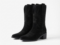 Santiag mi-haute noir Daim Synthétique Femme - Bling-bling avec broderies géométriques élégantes 1