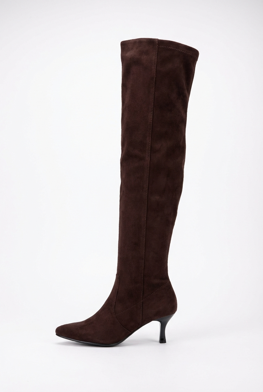 Botte haute marron foncé Daim Femme - Bottes santiags modernes à talons fins 2