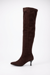 Botte haute marron foncé Daim Femme - Bottes santiags modernes à talons fins 2
