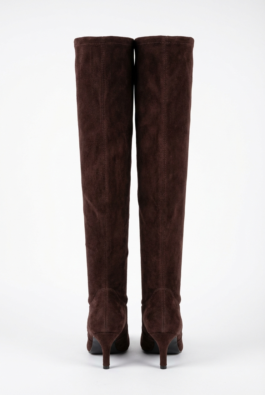 Botte haute marron foncé Daim Femme - Bottes santiags modernes à talons fins 5