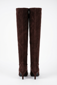 Botte haute marron foncé Daim Femme - Bottes santiags modernes à talons fins 5
