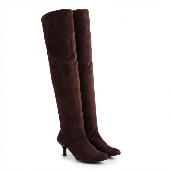 Botte haute marron foncé Daim Femme - Bottes santiags modernes à talons fins - three_quarter_view