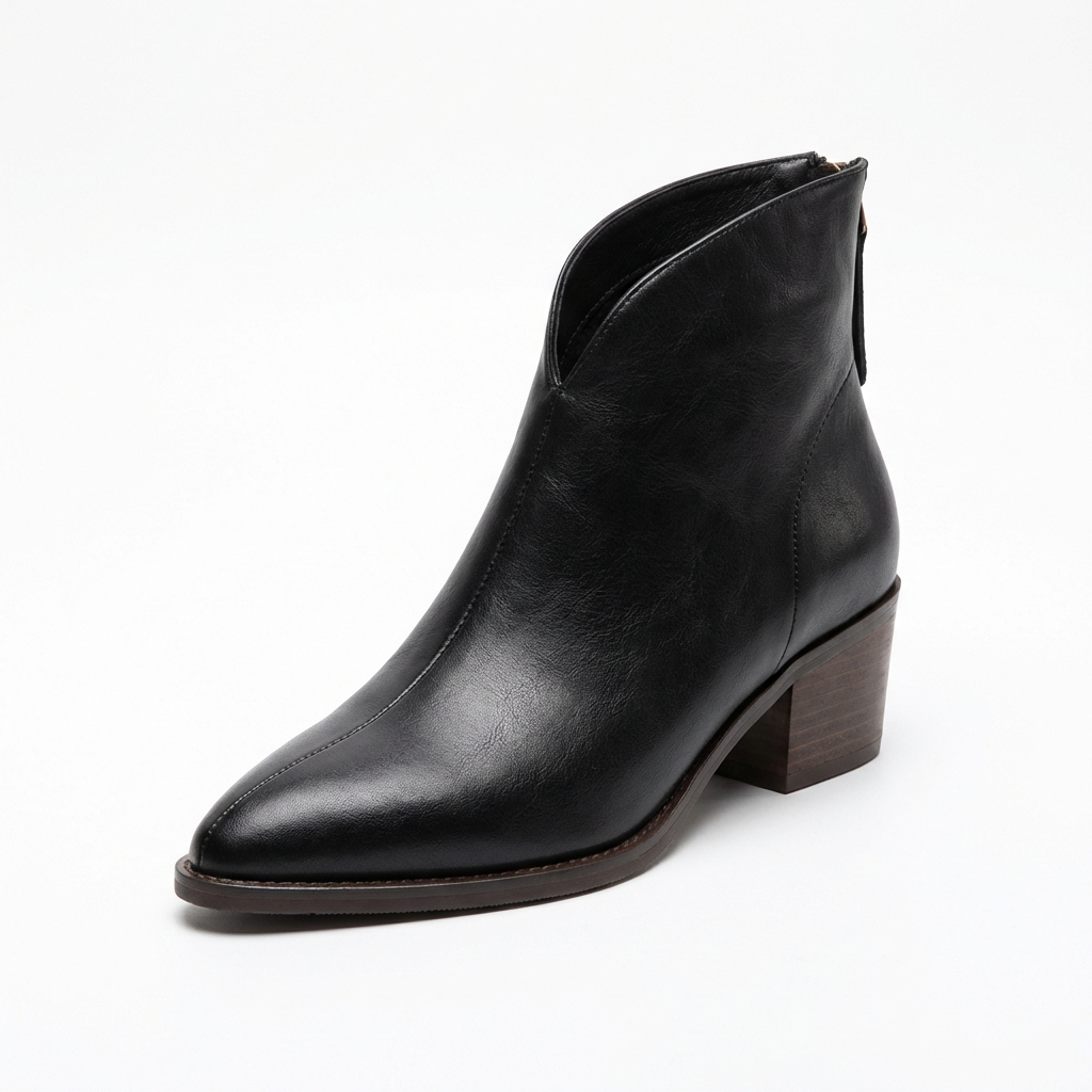 Santiag basse noir Simili Cuir Femme - Élégance moderne avec talon carré