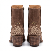 Santiag mi-haute marron Simili Cuir Femme - Broderies florales et clous métalliques élégants 4