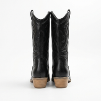 Santiag mi-haute noir Simili Cuir Femme - Broderies western et semelle bois contraste 4