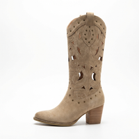 Santiag haute beige Simili Cuir Femme - Broderie western et petits clous. 2