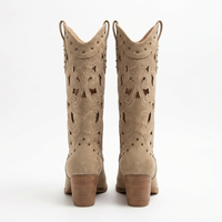 Santiag haute beige Simili Cuir Femme - Broderie western et petits clous. 3