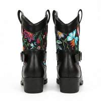 Santiag mi-haute noir Simili Cuir Femme - Broderies florales élégantes et artistiques 6