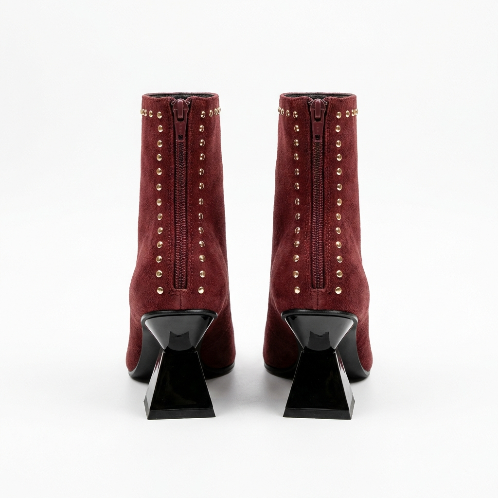Bottine haute rouge Daim Synthétique Femme - Santiags rouges à clous dorés 5