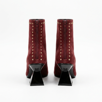 Bottine haute rouge Daim Synthétique Femme - Santiags rouges à clous dorés 5