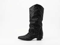 Santiag mi-haute noir Simili Cuir Femme - Bottes noires cloutées élégance rock 2