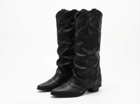 Santiag mi-haute noir Simili Cuir Femme - Bottes noires cloutées élégance rock 1