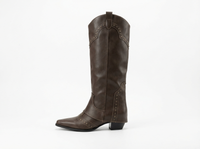 Santiag mi-haute marron foncé Simili Cuir Femme - Rivets décoratifs et bout pointu 2